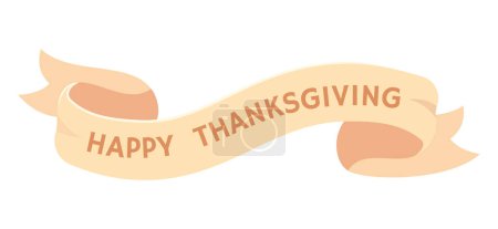 Illustration for Happy thanksgiving day banner ribbon 2D cartoon object. Harvest festival retro congratulations isolated vector item white background. Autumn season. Friendsgiving greeting color flat spot illustration - Royalty Free Image