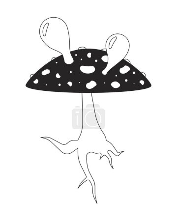 Illustration for Hallucinogenic fungus fly agaric black and white 2D line cartoon object. Poison mushroom blowing bubbles isolated vector outline item. Amanita muscaria psychedelic monochromatic flat spot illustration - Royalty Free Image