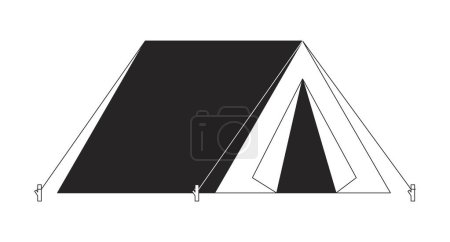 Illustration for Camping tent black and white 2D line cartoon object. Wanderlust campground isolated vector outline item. Leisure activity. Campsite vacation. Outdoor recreation monochromatic flat spot illustration - Royalty Free Image