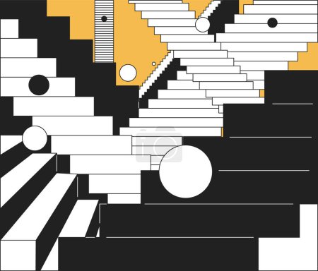 Téléchargez les illustrations : Labyrinthe escalier surréaliste noir et blanc concept d'illustration 2D. Balles pleines d'entrain escalier isolé dessin animé scène de contour. Géométrique fantastique. Rétro psychédélique étapes métaphore monochrome vecteur art - en licence libre de droit