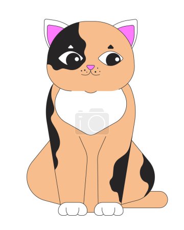 Illustration for Cute spotted cat looking sideways 2D linear cartoon character. Curious feline pet sitting isolated line vector animal white background. Side eye kitten domestic color flat spot illustration - Royalty Free Image