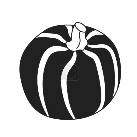 Téléchargez les illustrations : Citrouille organique thanksgiving noir et blanc objet de dessin animé 2D. Fête de la récolte d'automne. Légumes végétarien isolée vecteur contour article. Saison d'automne. Illustration automnale monochromatique des taches plates - en licence libre de droit