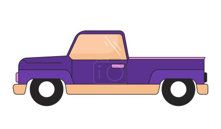 Illustration for Pickup truck 2D linear cartoon object. Pick up truck farm isolated line vector element white background. Old fashioned car side view. Countryside farmer vehicle color flat spot illustration - Royalty Free Image