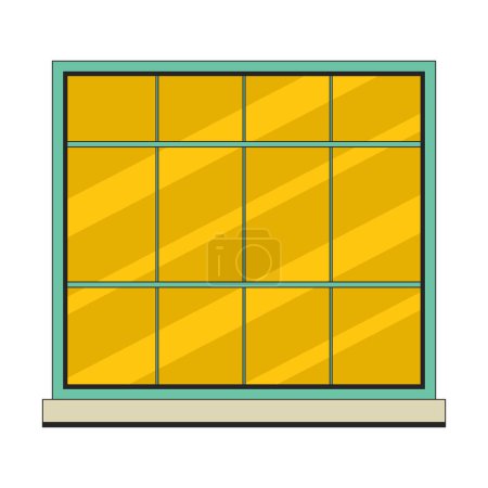 Illustration for Twelve pane window with windowsill 2D linear cartoon object. Building exterior window glass isolated line vector element white background. Retro residential casement color flat spot illustration - Royalty Free Image