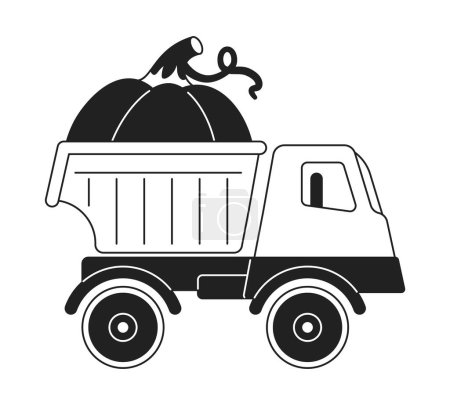 Illustration for Truck pumpkin harvest black and white 2D cartoon object. Vegetable farmland vehicle isolated vector outline item. Thanksgiving autumn season. Ripe pumpkin delivery monochromatic flat spot illustration - Royalty Free Image