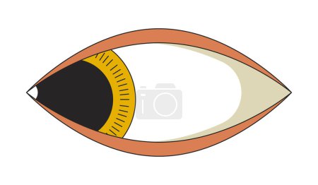 Illustration for Groovy eye looking sideways 2D linear cartoon object. Creepy bizarre human eye. Watching curious isolated line vector element white background. Observing gaze spooky color flat spot illustration - Royalty Free Image