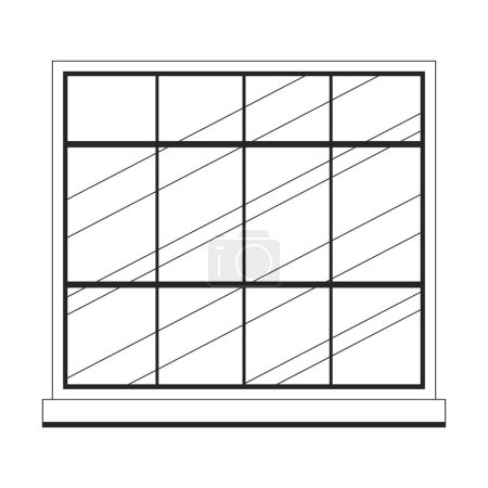 Téléchargez les illustrations : Fenêtre à douze vitres avec rebord de fenêtre noir et blanc objet de dessin animé ligne 2D. Bâtiment vitre extérieure isolée élément vectoriel contour. Illustration de tache plate monochromatique à battant résidentiel rétro - en licence libre de droit