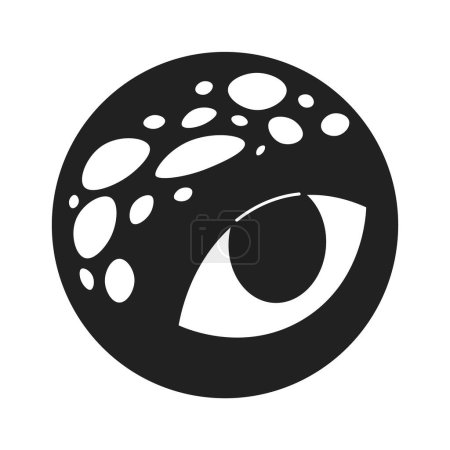 Ilustración de Lindo planeta globo ocular con manchas de dinosaurio blanco y negro 2D objeto conceptual de dibujos animados. Exoplaneta alienígena con cráteres volcánicos elemento de contorno vectorial aislado. Concepto de ilustración monocromática de punto plano - Imagen libre de derechos