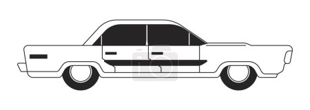 Ilustración de Vintage coche clásico blanco y negro 2D línea de dibujos animados objeto. Vehículo de estilo retro elemento de contorno de vector aislado. Lujo antiguo automóvil, nostálgico transporte monocromático plano punto ilustración - Imagen libre de derechos