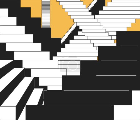 Illustration for Stairs labyrinth abstraction black and white 2D illustration concept. Mystery geometric architecture isolated cartoon outline scene. Surreal stairway construction metaphor monochrome vector art - Royalty Free Image