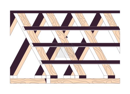 Illustration for Wooden roof frame 2D linear cartoon object. Residential roofing unfinished structure isolated line vector item white background. Reconstruction building. Construction site color flat spot illustration - Royalty Free Image