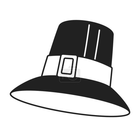 Illustration for Pilgrim hat black and white 2D cartoon object. Traditional head accessory isolated vector outline item. Authentic costume for thanksgiving day. Flat topped hat monochromatic flat spot illustration - Royalty Free Image