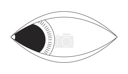Ilustración de Groovy ojo mirando hacia los lados blanco y negro 2D línea de dibujos animados objeto. Un extraño ojo humano espeluznante. Observando curioso elemento de contorno vectorial aislado. Observando la espeluznante ilustración monocromática de manchas planas - Imagen libre de derechos