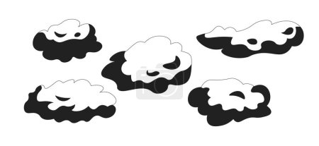 Illustration for Cotton candy like fluffy clouds black and white 2D cartoon object. Puffy cloudscape isolated vector outline item. Magic atmosphere. Dream dreamy weather forecast monochromatic flat spot illustration - Royalty Free Image