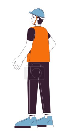 Illustration for Caucasian male factory manual worker 2D linear cartoon character. European adult building contractor isolated line vector person white background. Hardhat handyman color flat spot illustration - Royalty Free Image