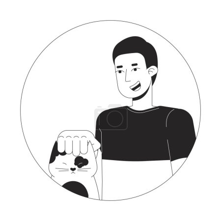 Illustration for Caucasian guy gently petting cat black and white 2D vector avatar illustration. European pet owner outline cartoon character face isolated. Kitten being petted. Vet male flat user profile image - Royalty Free Image