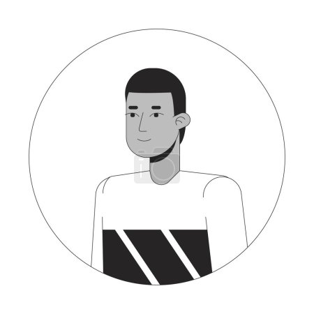 Illustration for African american short haired young man standing black and white 2D vector avatar illustration. Teenager relaxed posing outline cartoon character face isolated. Average boy flat user profile image - Royalty Free Image