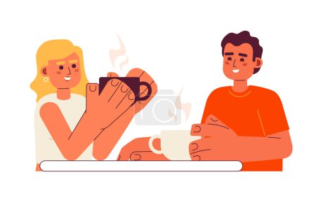 Illustration for Coffee with friend semi flat color vector characters. Spending time together. Drinking hot beverage. Editable half body people on white. Simple cartoon spot illustration for web graphic design - Royalty Free Image