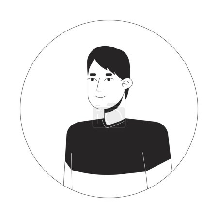 Téléchargez les illustrations : Homme coréen souriant en vêtements décontractés illustration avatar vectoriel 2D noir et blanc. Relaxé contour posant personnage de bande dessinée visage isolé. gai asiatique mâle rangé propre tenue plat utilisateur profil image - en licence libre de droit