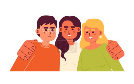 Illustration for Diverse group of people embracing semi flat color vector characters. Having fun. Enjoying company. Editable half body people on white. Simple cartoon spot illustration for web graphic design - Royalty Free Image