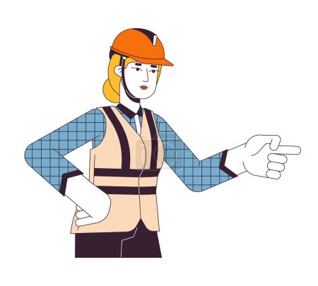 Illustration for Maintenance supervisor female 2D linear cartoon character. European architect woman isolated line vector person white background. Construction worker on building site color flat spot illustration - Royalty Free Image