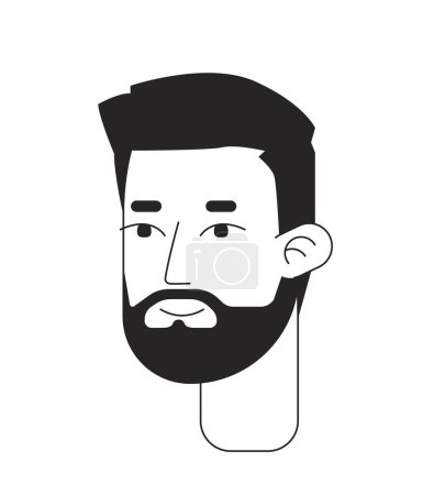 Illustration for European rugged worker with short boxed beard black and white 2D line cartoon character head. Caucasian bearded isolated vector outline person face. Lumberjack guy monochromatic flat spot illustration - Royalty Free Image