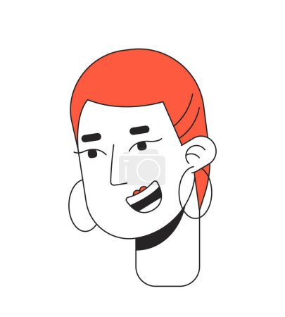 Illustration for Wearing hoops bold woman with short red fade haircut 2D linear cartoon character head. Nonconformist female isolated line vector person face white background. Cheery girl color flat spot illustration - Royalty Free Image