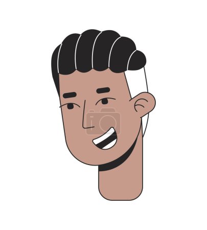 Téléchargez les illustrations : Tresses afro-américaines mâle souriant 2D linéaire tête de personnage de dessin animé. Cornrow coiffure homme noir isolé ligne vecteur personne visage fond blanc. Illustration de tache plate couleur sourire excité - en licence libre de droit