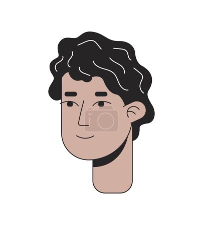 Illustration for Curly hair hispanic young man 2D linear cartoon character head. Spanish guy wavy hairstyle isolated line vector person face white background. Latin american boy color flat spot illustration - Royalty Free Image