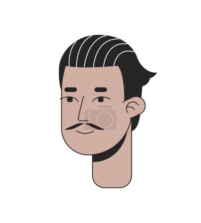 Illustration for Spanish slicked hair man with pencil moustache 2D linear cartoon character head. Inspired retro male mexican isolated line vector person face white background. Adult guy color flat spot illustration - Royalty Free Image