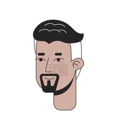 Ilustración de Hombre árabe de mediana edad con barba de perilla extendida cabeza de personaje de dibujos animados lineal 2D. Medio oriente adulto chico barbudo línea aislada vector persona cara fondo blanco. Ilustración plana a color - Imagen libre de derechos