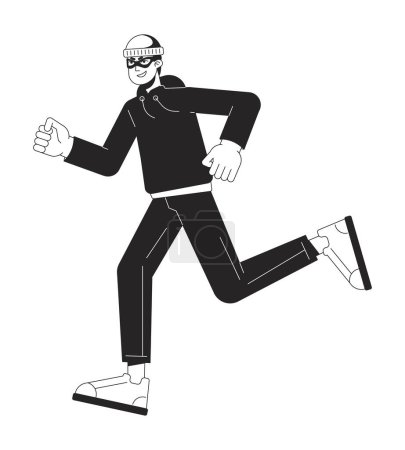 Illustration for Man in mask running flat line black white vector character. Hacker. Editable outline full body person. Simple cartoon isolated spot illustration for web graphic design - Royalty Free Image