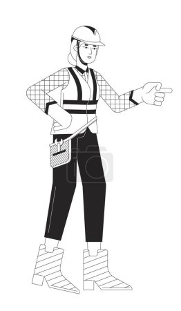 Illustration for Hardhat supervisor woman caucasian black and white 2D line cartoon character. Architect female isolated vector outline person. Engineer build. Work inspection monochromatic flat spot illustration - Royalty Free Image