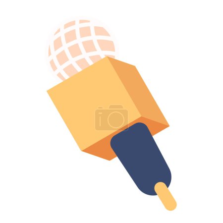 Illustration for Journalist microphone 2D cartoon object. Press conference audio equipment isolated vector item white background. Interview correspondent, interviewer. News reporter mic color flat spot illustration - Royalty Free Image