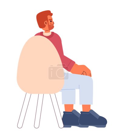 Ilustración de Barbudo europeo hombre sentado en silla vista trasera 2D personaje de dibujos animados. Hombre caucásico empresario milenario aislado vector persona fondo blanco. Ilustración plana a color de los asistentes al seminario - Imagen libre de derechos