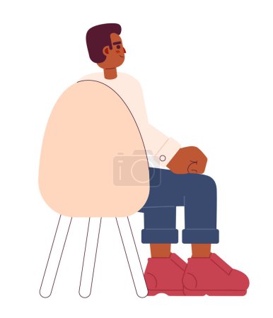 Ilustración de Negro joven adulto hombre sentado en silla espalda ver 2D personaje de dibujos animados. Afro americano chico conferencia asistente aislado vector persona blanco fondo. Taller de formación de color plano punto ilustración - Imagen libre de derechos