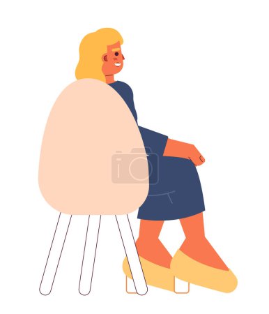 Illustration for Caucasian adult woman sitting in chair back view 2D cartoon character. European lady seminar attendee isolated vector person white background. Lecture participate color flat spot illustration - Royalty Free Image