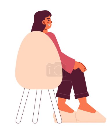 Illustration for Hispanic young adult woman sitting in chair back view 2D cartoon character. Latin american female isolated vector person white background. Seminar attendee latina color flat spot illustration - Royalty Free Image