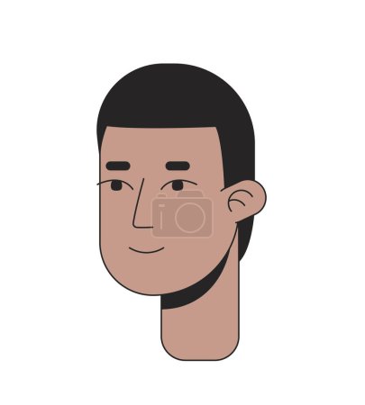 Illustration for Short haired young adult black man 2D linear cartoon character head. Buzz cut african american athlete guy isolated line vector person face white background. Modest teen color flat spot illustration - Royalty Free Image