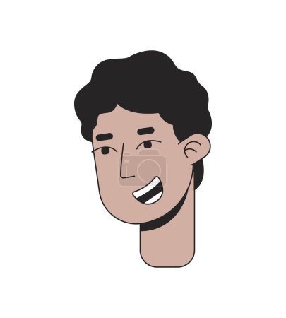 Ilustración de Morena Oriente Medio joven 2D personaje de dibujos animados lineal cabeza. Hombre árabe adolescente aislado línea vector persona cara fondo blanco. Árabe adolescente chico sonríe alegremente color plano punto ilustración - Imagen libre de derechos