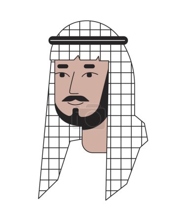 Illustration for Bearded saudi man wearing keffiyeh 2D linear cartoon character head. Middle eastern male shemagh isolated line vector person face white background. Traditional arab man color flat spot illustration - Royalty Free Image
