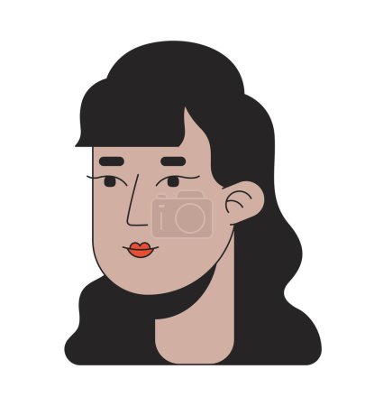 Ilustración de Dama india casual con pelo rizado 2D cabeza de personaje de dibujos animados lineales. Sur asiático joven adulto mujer ondulado peinado aislado línea vector persona cara fondo blanco. Ilustración plana a color - Imagen libre de derechos