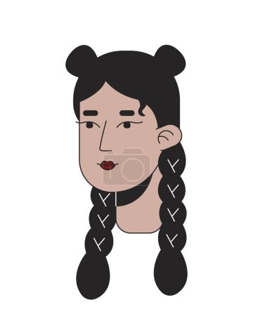 Illustration for Beautiful girl with traditional mexican braids 2D linear cartoon character head. Latin female braided hairstyle isolated line vector person face white background. Hispanic color flat spot illustration - Royalty Free Image
