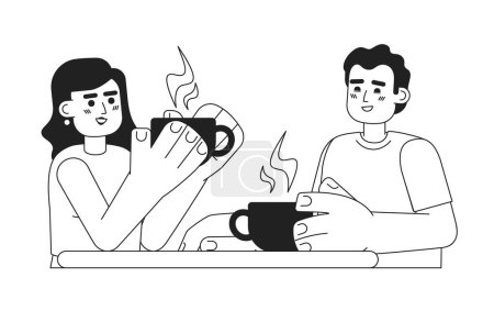 Illustration for Coffee with friend monochromatic flat vector characters. Spending time. Drinking hot beverage. Editable thin line half body people on white. Simple bw cartoon spot image for web graphic design - Royalty Free Image