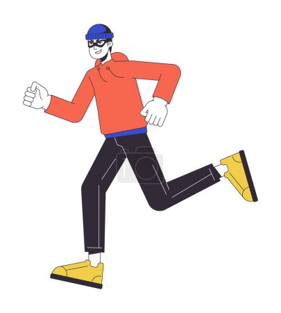 Illustration for Man in mask running flat line color vector character. Hacker. Editable outline full body person on white. Simple cartoon spot illustration for web graphic design - Royalty Free Image