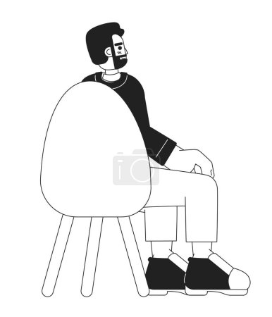 Ilustración de Barbudo europeo hombre sentado en silla vista trasera negro y blanco personaje de dibujos animados 2D. Hombre caucásico empresario aislado vector contorno persona. Ilustración plana monocromática de los asistentes al seminario - Imagen libre de derechos