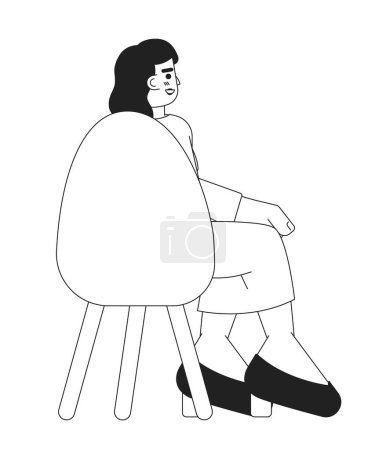 Ilustración de Mujer adulta caucásica sentada en silla vista trasera en blanco y negro personaje de dibujos animados 2D. Europea dama asistente aislado vector contorno persona. Conferencia participar ilustración plana monocromática punto - Imagen libre de derechos