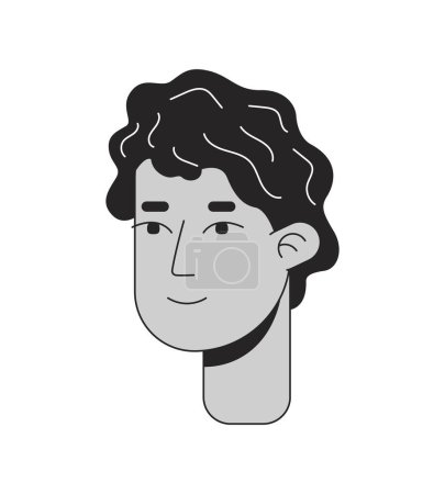Illustration for Curly hair hispanic young man black and white 2D line cartoon character head. Spanish guy wavy hairstyle isolated vector outline person face. Latin american boy monochromatic flat spot illustration - Royalty Free Image