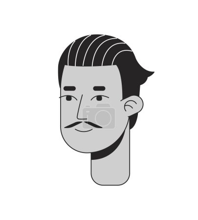Photo for Spanish man with pencil moustache black and white 2D line cartoon character head. Inspired retro slicked hair male mexican isolated vector outline person face. Monochromatic flat spot illustration - Royalty Free Image
