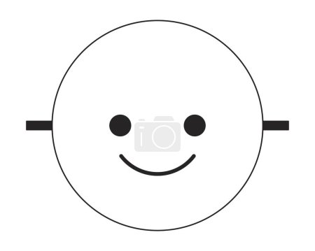Téléchargez les illustrations : Emoji visage plat monochrome isolé objet vecteur. Masque émotionnel positif. Dessin d'art linéaire en noir et blanc modifiable. Illustration simple des contours pour la conception graphique web - en licence libre de droit